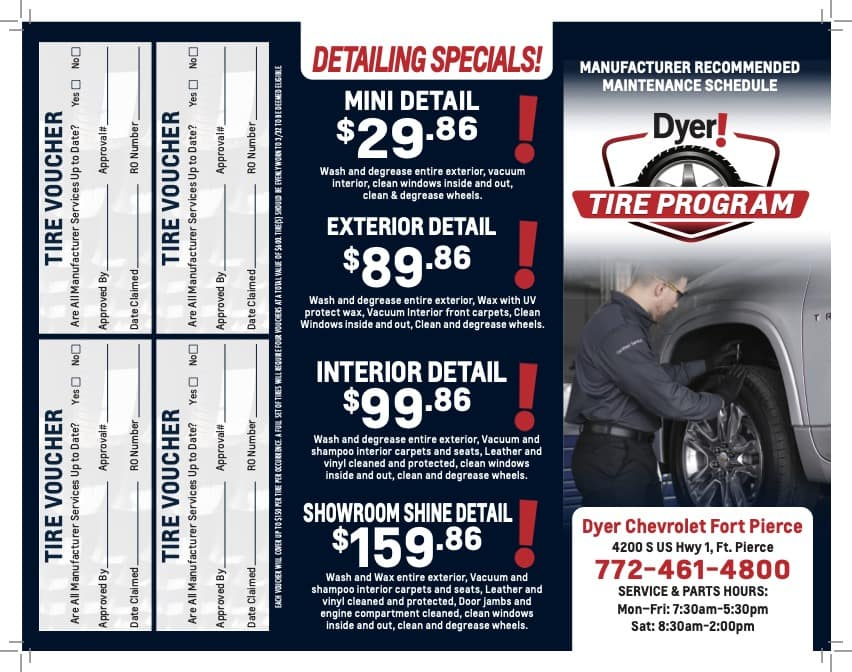 detailing specials and tire vouchers