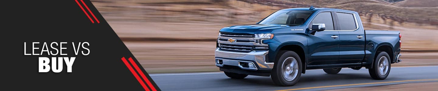 image of a Chevy truck with Buy vs Lease text